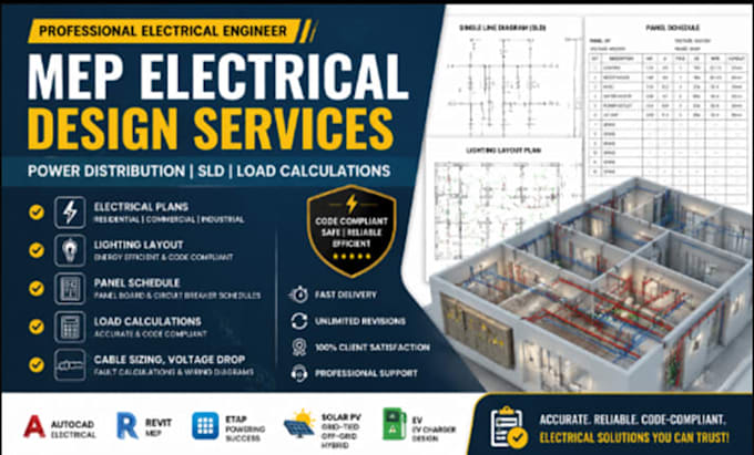design mep electrical plans power distribution sld load calculations