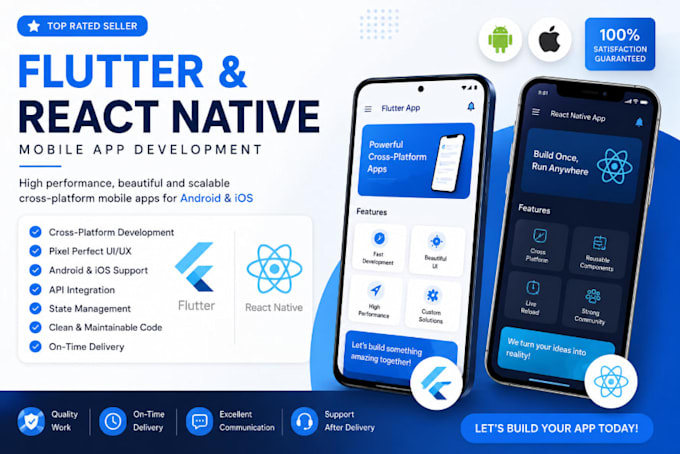 do mobile app development, android ios app as flutter react native developer
