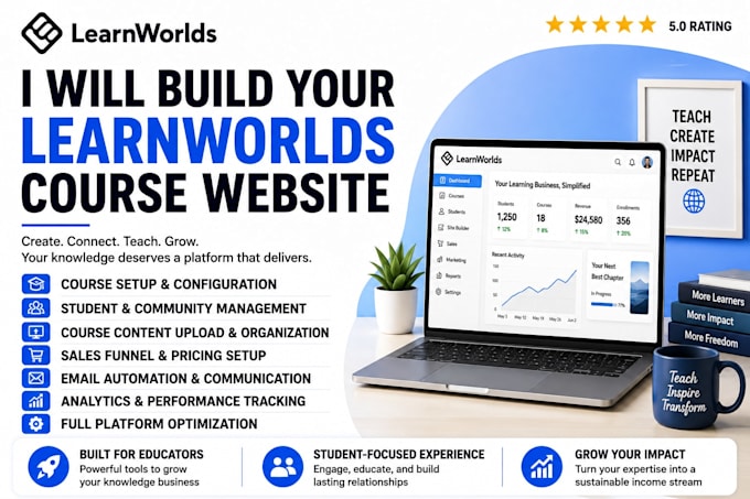 build learnworlds website, course curriculum design, and course upload