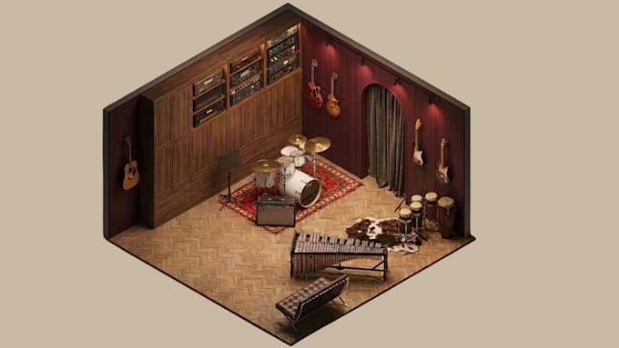 design a 3d recording studio model in sketchup