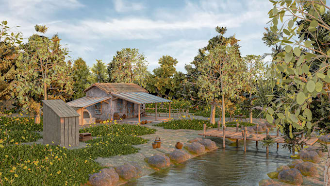 create realistic unreal engine environment, lighting, landscape and vegetation