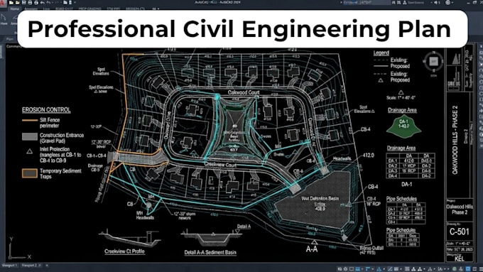 design site grading plan using autocad, erosion control, stormwater, drainage