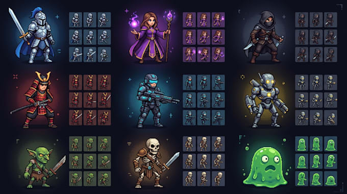 create custom pixel art character sprites and sprite sheets for games