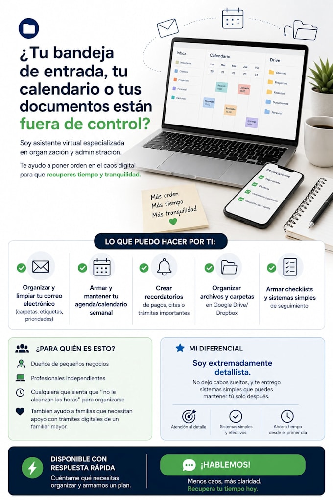 organizo tu agenda, correo y documentos como asistente