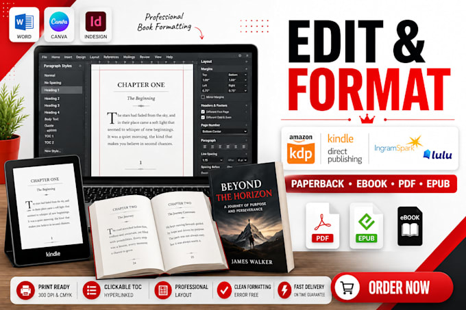 do KDP book formatting, book editing, book publishing on amazon KDP, ingramspark