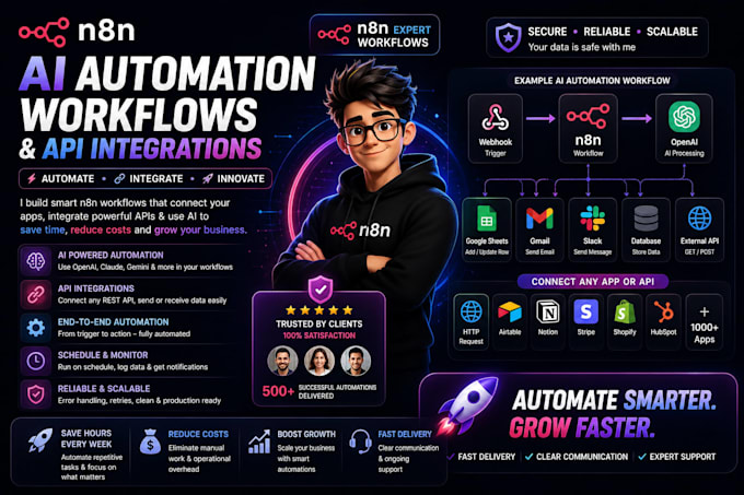 build n8n ai automation workflows and API integrations