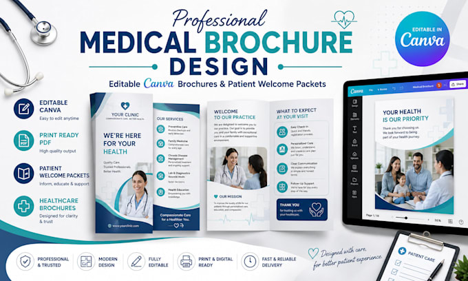 design editable canva medical brochures patient packets