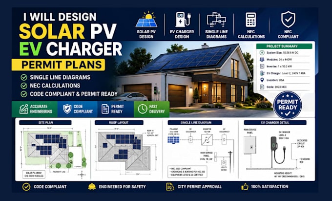 design solar pv ev charger permit plan single line diagrams nec calculation