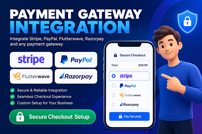 integrate stripe, paypal, razorpay, flutterwave, and any payment gateway
