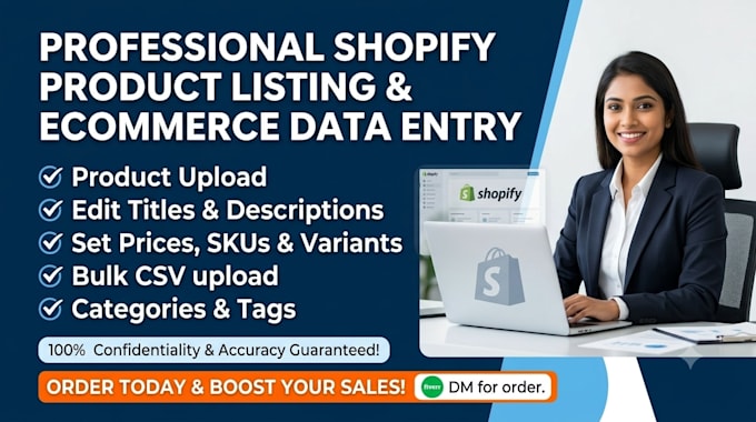 do shopify product data entry and ecommerce product listing