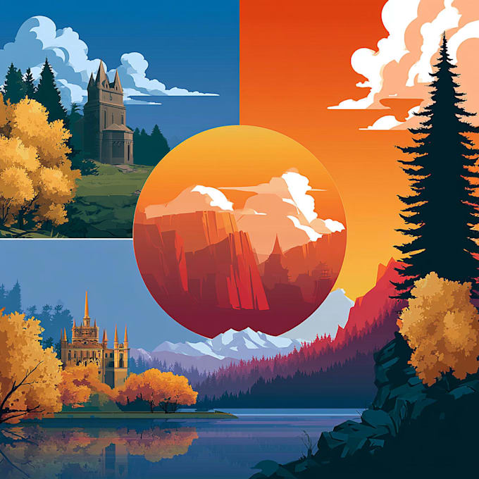 draw a flat vector landscape illustration