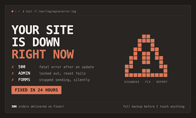 fix your wordpress error, bug or broken page in 24 hours