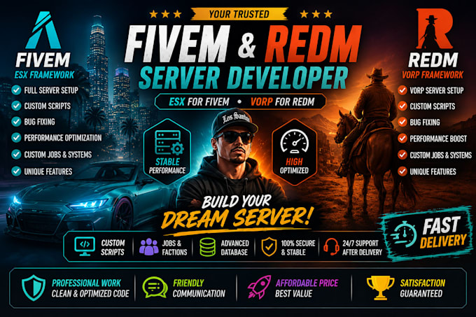 be your fivem server developer, redm server developer, redm vorp server