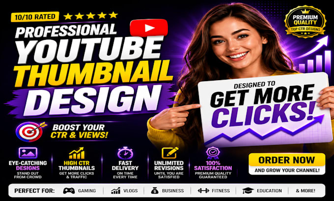 design high CTR eye catching youtube thumbnails