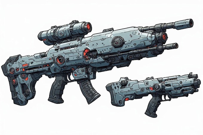 illustrate a scifi unique weapons illustration