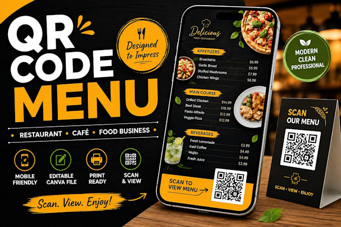 design a professional restaurant qr code menu in canva