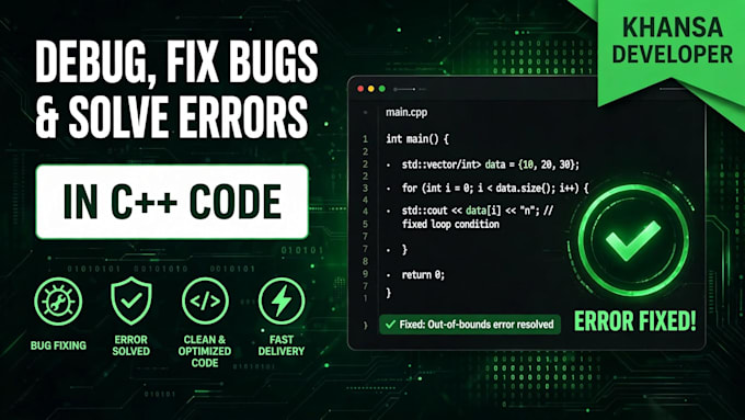 debug fix bugs and solve errors in c plus plus code