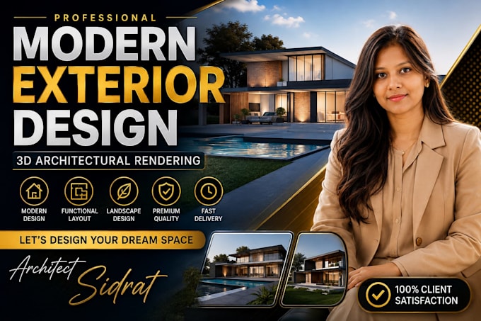 design modern house exterior with realistic 3d rendering