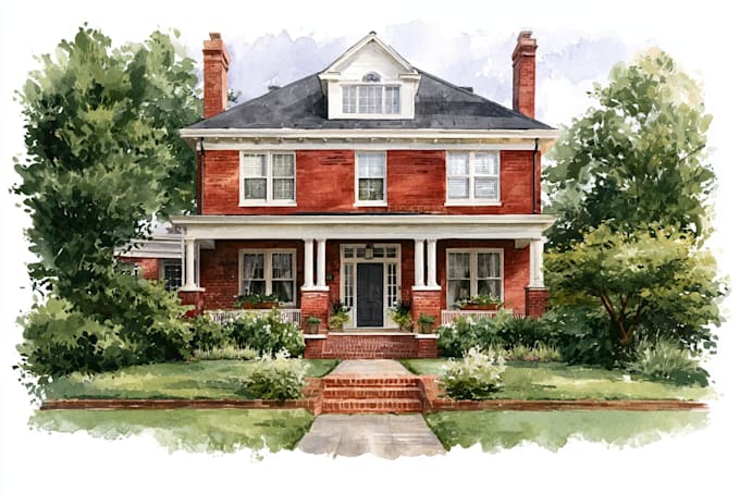 custom digital watercolor house