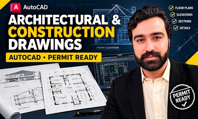 architectural and construction drawings in autocad for permit