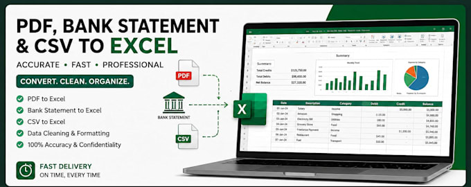 convert PDF, bank statements, and CSV files into excel