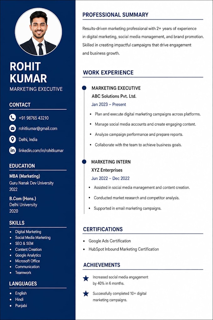 create a professional ats friendly resume and CV design