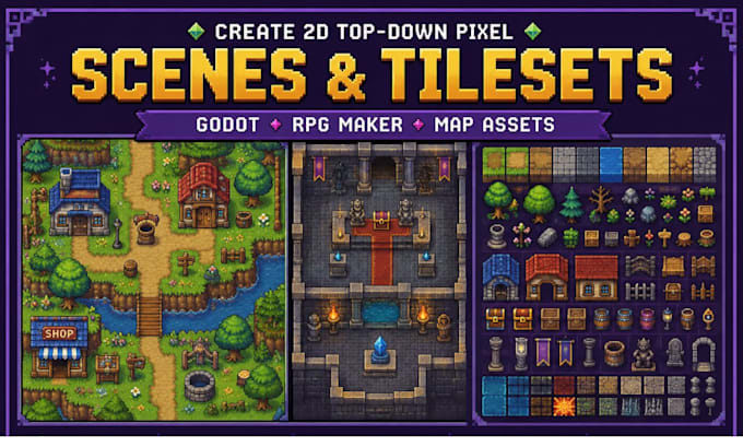 create 2d top down pixel scenes tilesets godot rpg maker map assets for game map