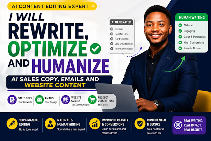 rewrite, optimize and humanize ai sales copy, emails and website content