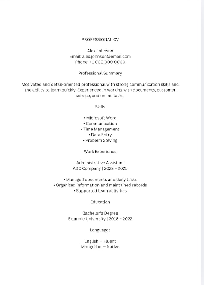 create a professional CV and resume