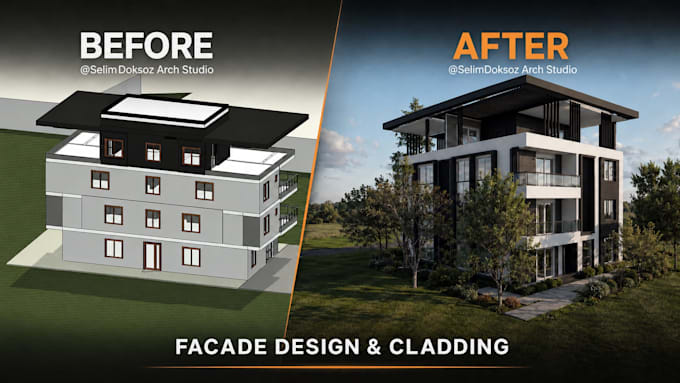 do exterior design and facade 3d rendering