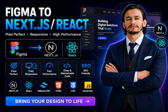 convert figma to react js next js using tailwind CSS