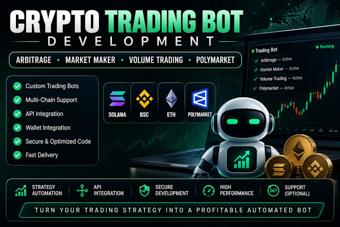 make volume trading arbitrage market maker bot on solana bsc eth polymarket