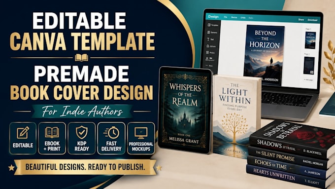 design editable canva template for indie authors, premade book cover design