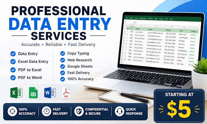 do accurate data entry, excel,typing