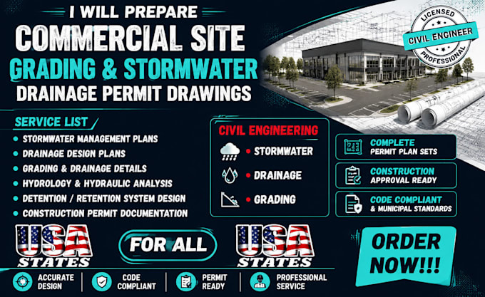 prepare commercial site grading and stormwater drainage permit drawings