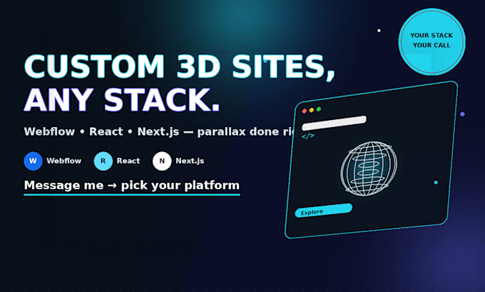 build custom next js, react, 3d webflow interactive website parallax animation