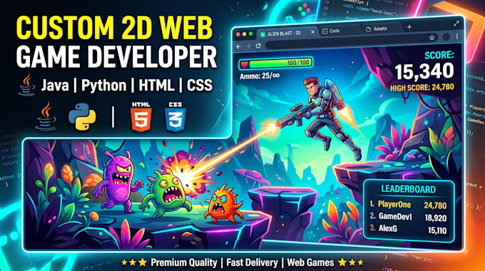 make a 2d game for you i am a coder perfect for your dreams