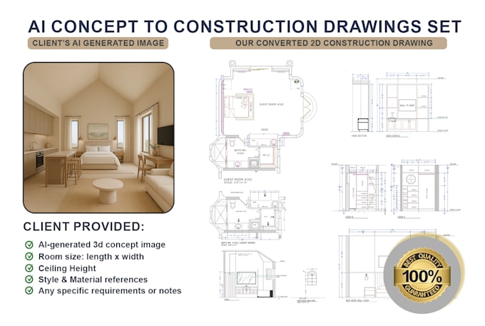 convert your ai interior design idea into construction drawings