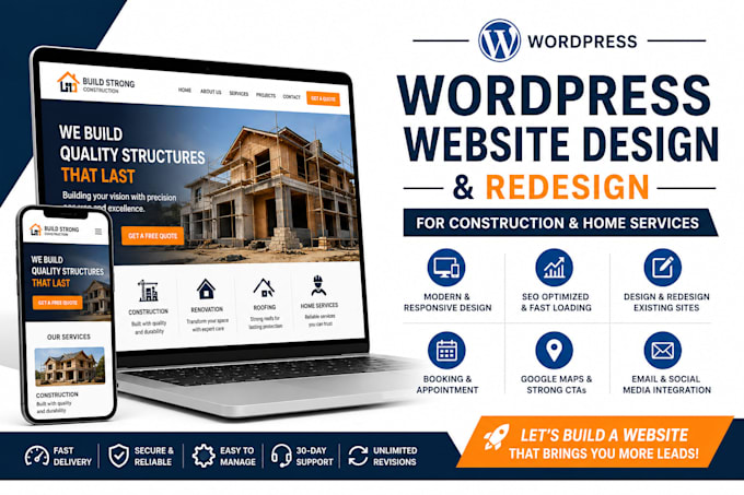 basic website design or redesign construction, contractor, roofing, cleaning