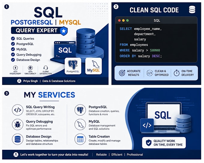 write sql queries for postgresql and mysql databases