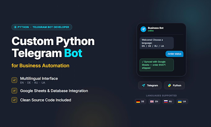 develop custom python telegram bot for business