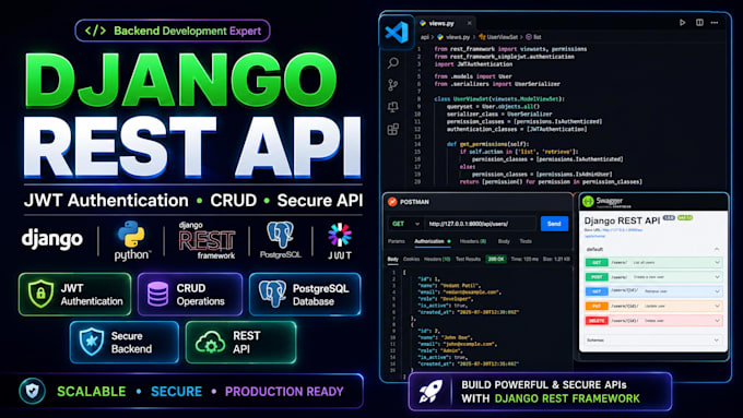 develop django rest API with jwt authentication and crud