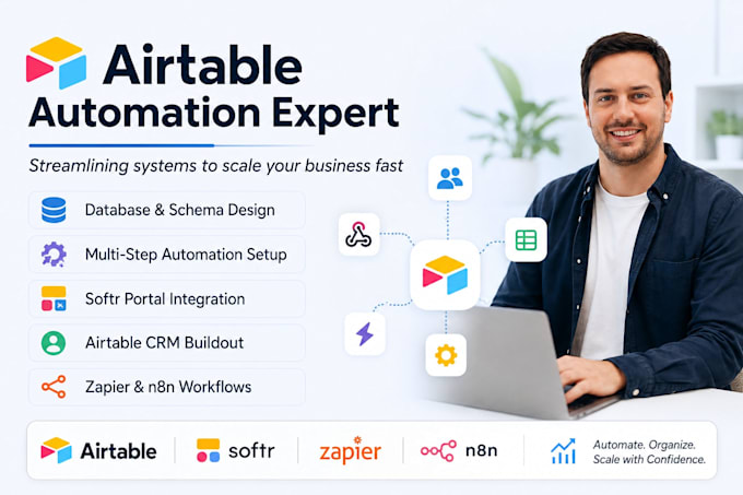 build airtable database, airtable automation and softr crm