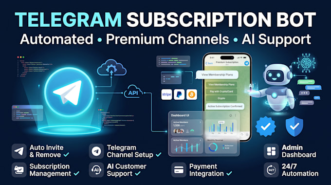 build automated telegram subscription bot, create telegram channel, and accounts