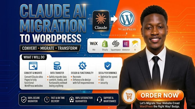 migrate claude code website to wordpress, html, shopify or squarespace