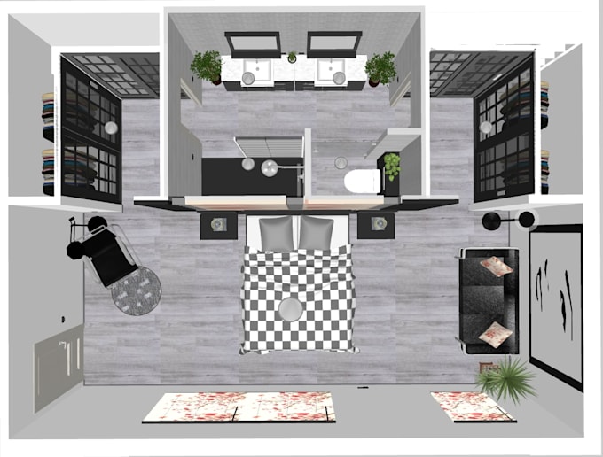 design a 3d interior floor plan and rendering