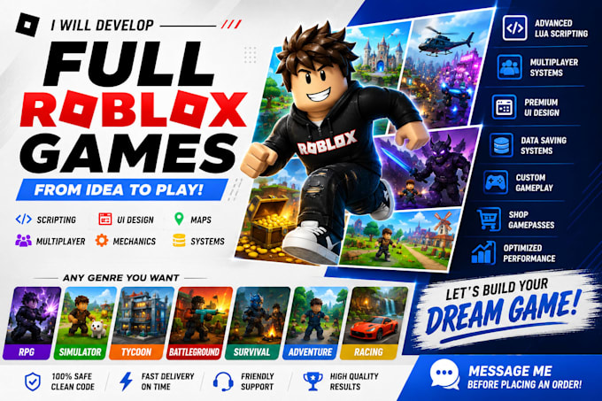 develop full roblox games scripting UI maps mechanics