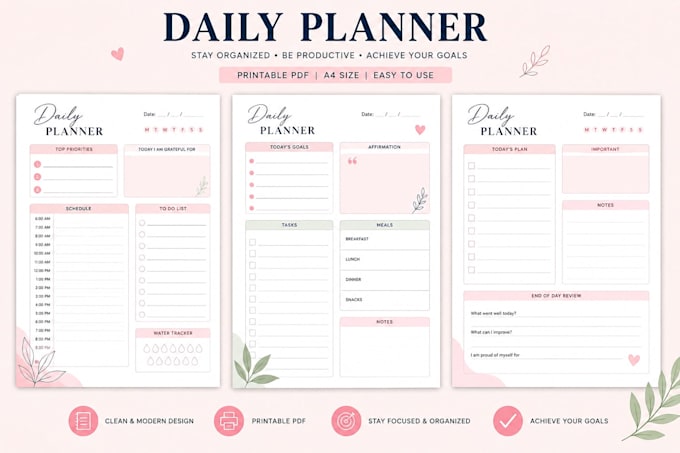 design a professional daily planner, weekly planner and printable planner