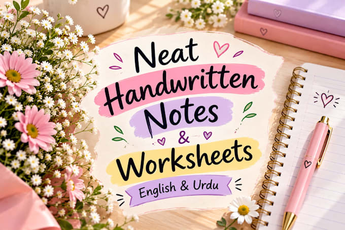 write neat handwritten notes and worksheets in english urdu
