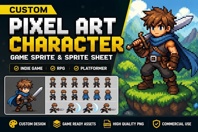 create pixel art character game sprite sheet pixel animation for indie game rpg